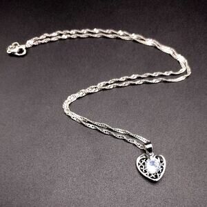925 Sterling Silver Necklace Vine Heart CZ Diamond Bohemian Woman's Gift - NEW!